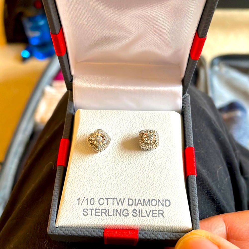 Diamond Sterling Silver Stud Earrings